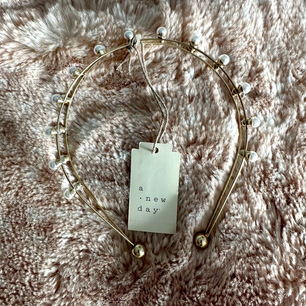 NWT ⚪️ Double Band Pearl & Gold Headband ⚪️